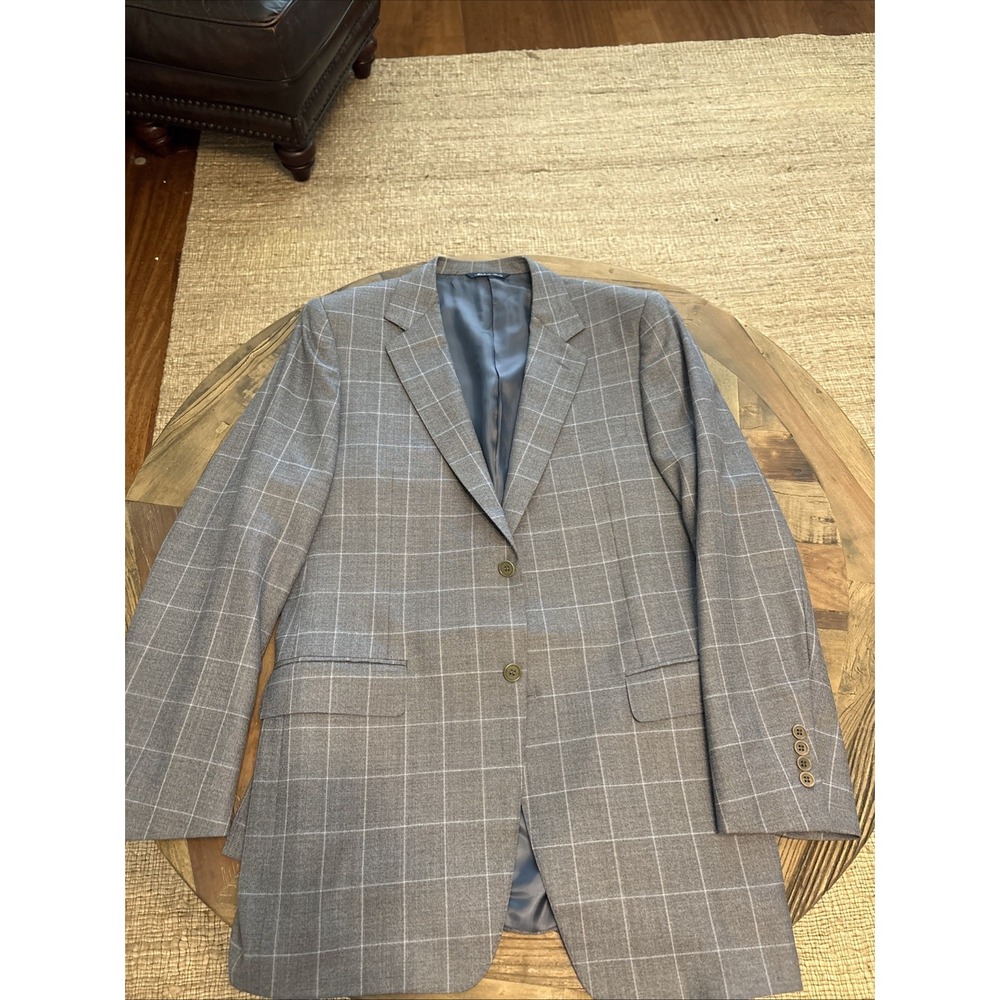 Canali Men's Grey Wool Windowpane Sport Coat Jacket Blazer Size 50 L EU /40 L US